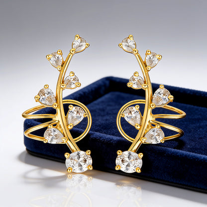 Golden Vine Sparkle 925 Sterling Silver Statement Earrings