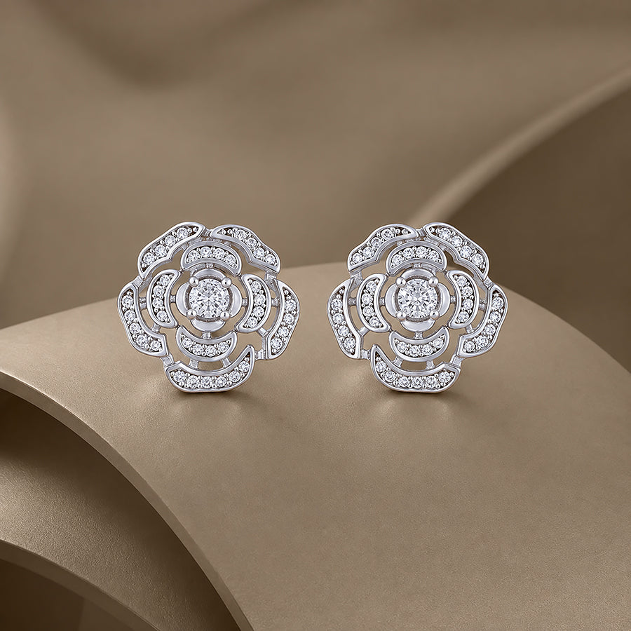 Graceful Cubic Zircon 925 Sterling Silver Flower Stud for Women