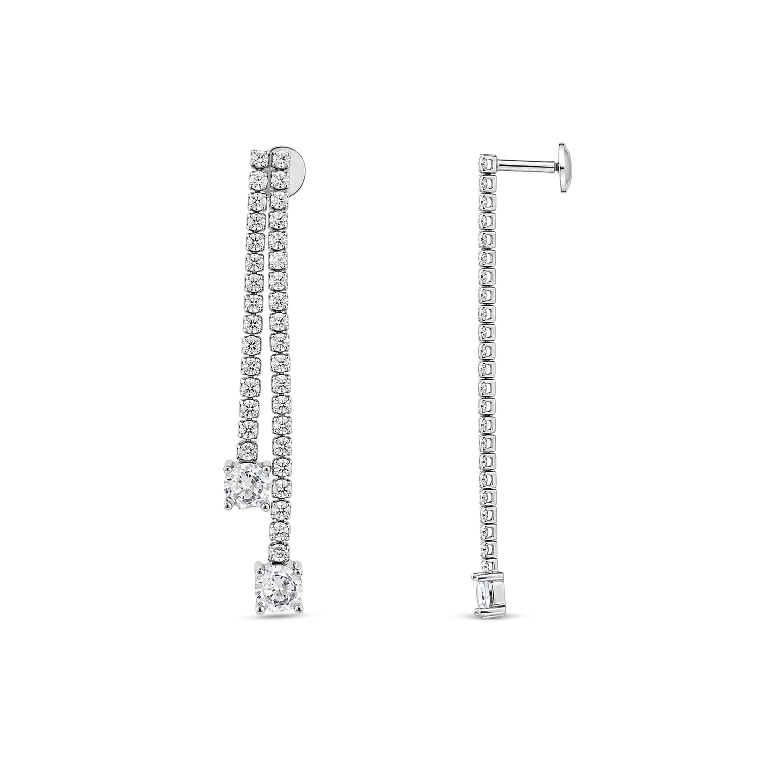 Graceful Linear Sparkle 925 Sterling Silver Earrings for Women