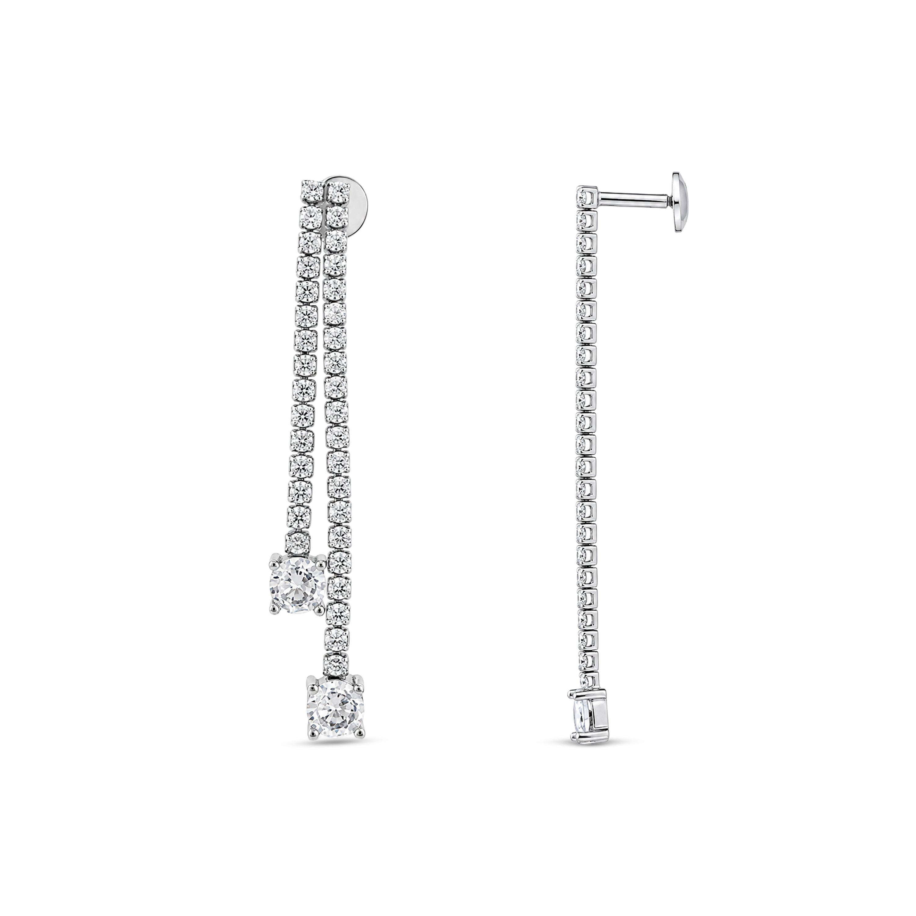 Graceful Linear Sparkle 925 Sterling Silver Earrings for Women