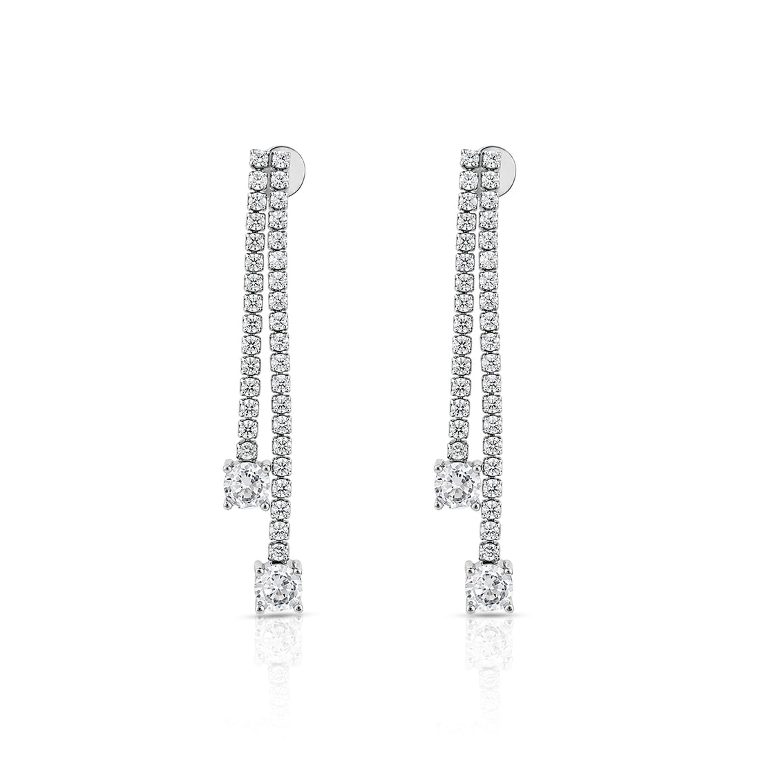 Graceful Linear Sparkle 925 Sterling Silver Earrings for Women