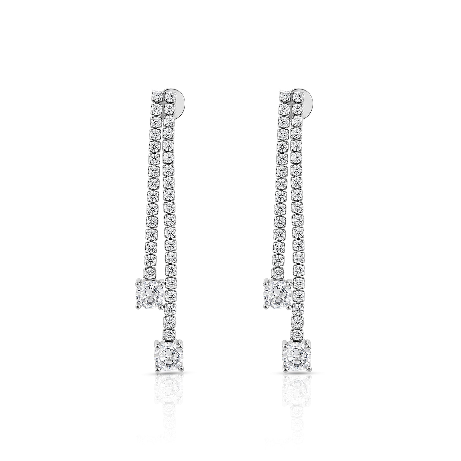 Graceful Linear Sparkle 925 Sterling Silver Earrings for Women