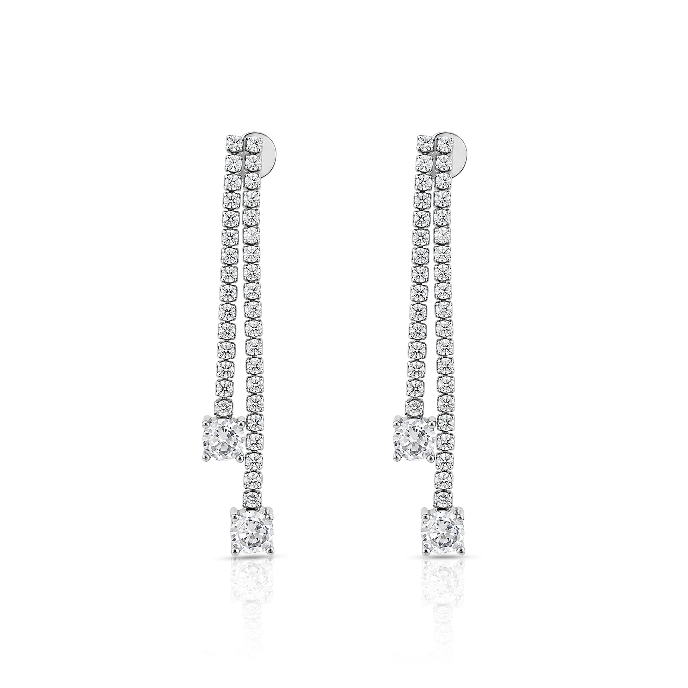 Graceful Linear Sparkle 925 Sterling Silver Earrings for Women