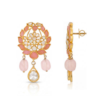 Graceful Lotus Pearl Golden Drop 925 Sterling Silver Earring