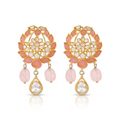 Graceful Lotus Pearl Golden Drop 925 Sterling Silver Earring