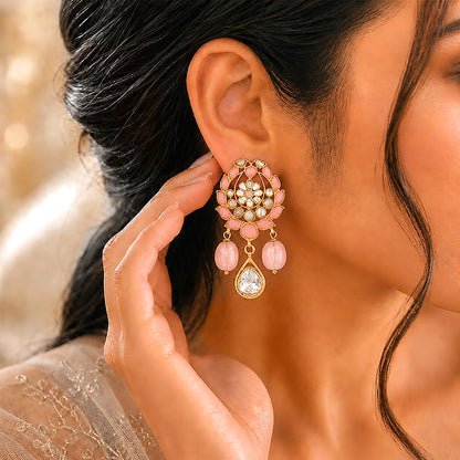 Graceful Lotus Pearl Golden Drop 925 Sterling Silver Earring
