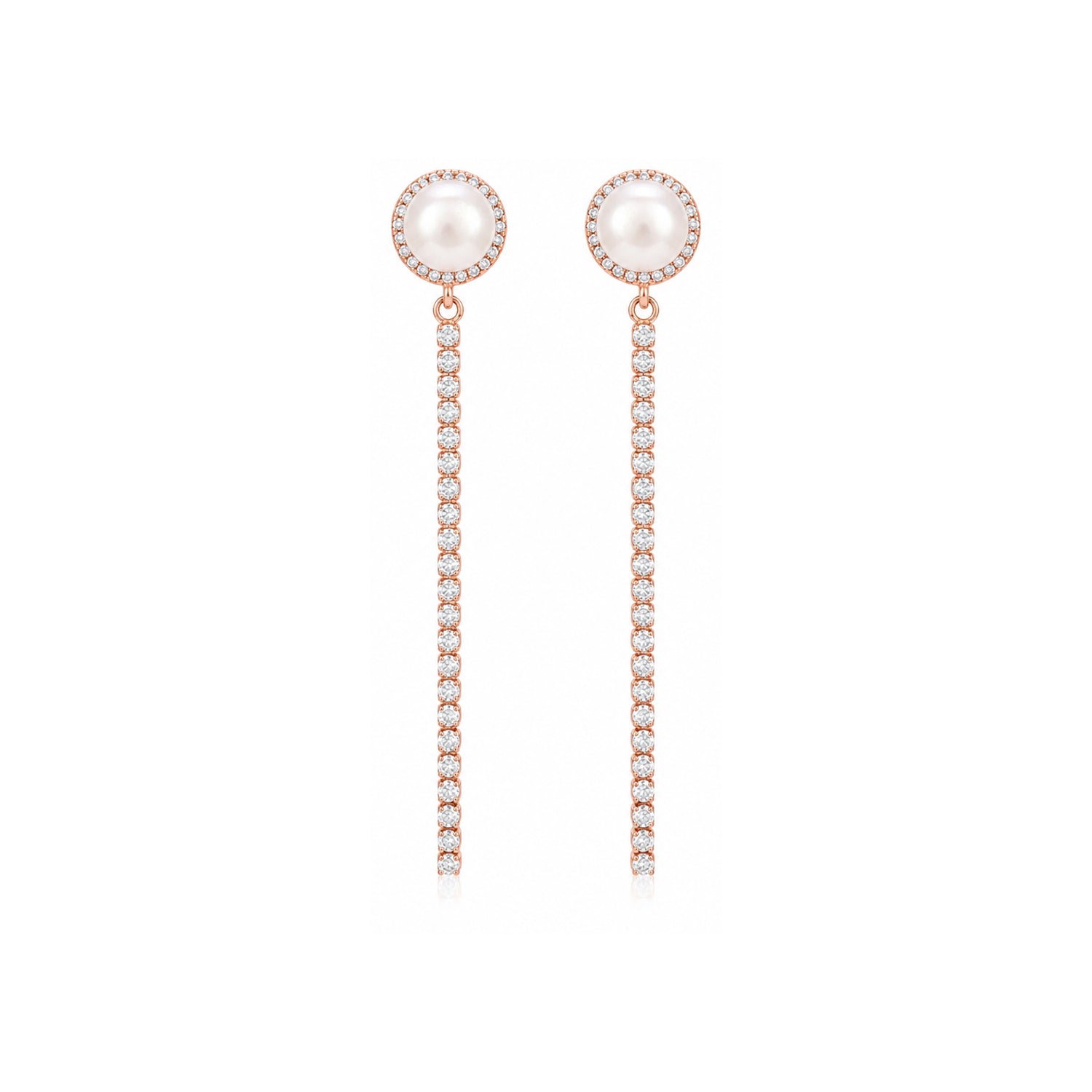 Graceful Pearl Crystal Line Rose Gold Designer Earring