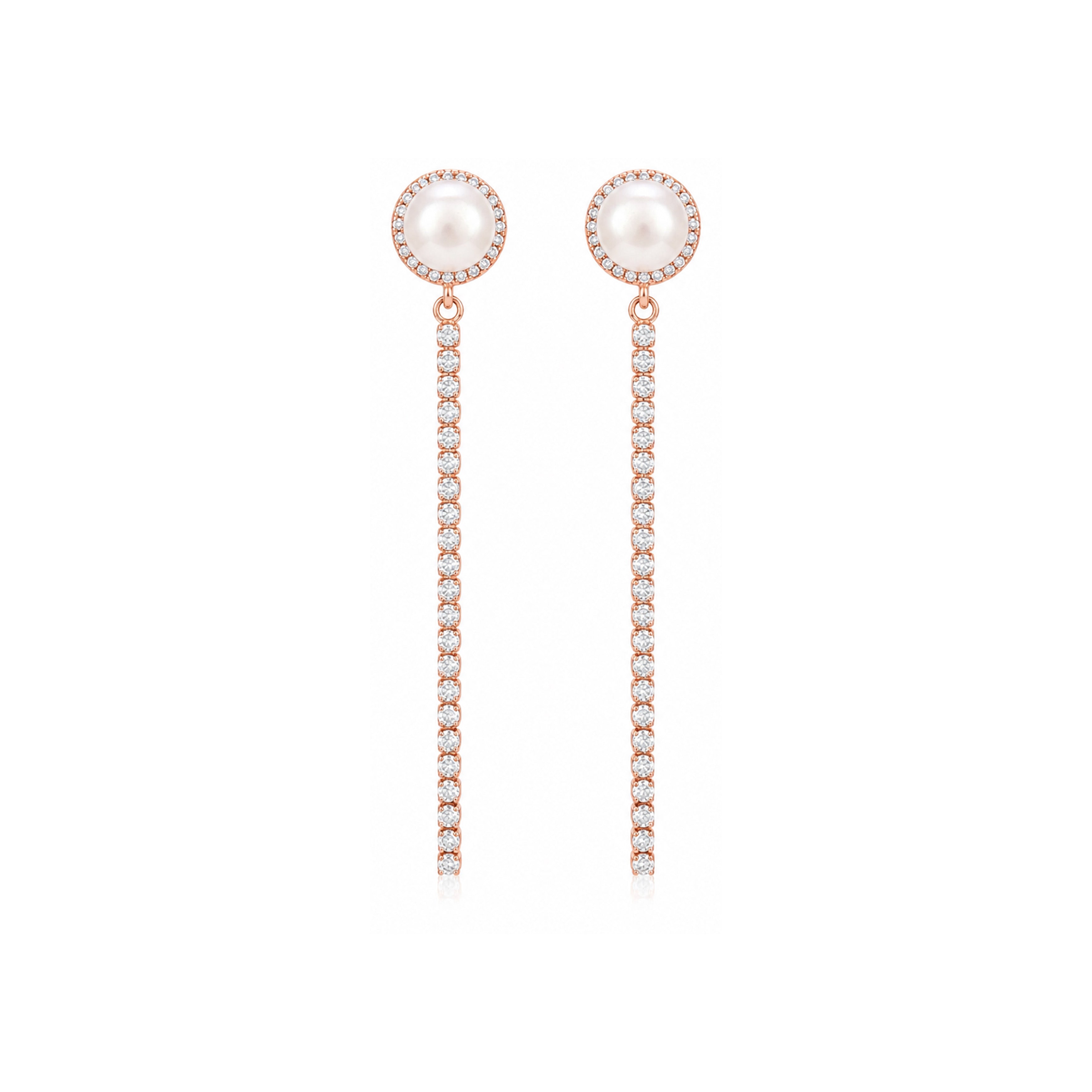 Graceful Pearl Crystal Line Rose Gold Designer Earring