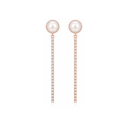 Graceful Pearl Crystal Line Rose Gold Designer Earring