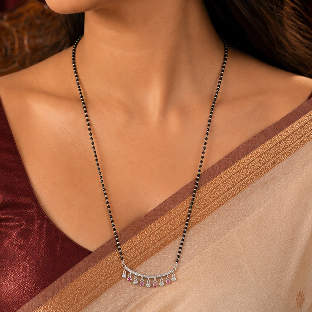 Graceful Pink Drops 925 Sterling Silver Mangalsutra Chain Pendant