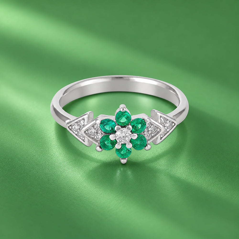 Graceful Green Floral 925 Sterling Silver Ring for Women