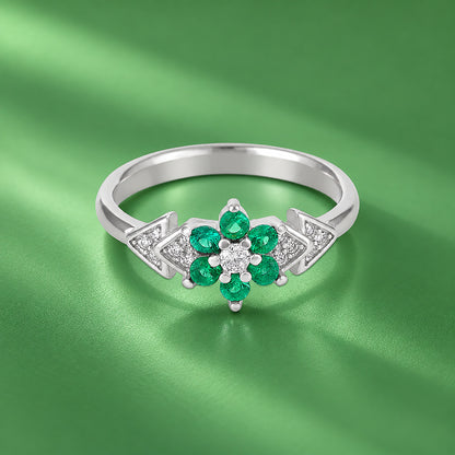 Graceful Green Floral 925 Sterling Silver Ring for Women