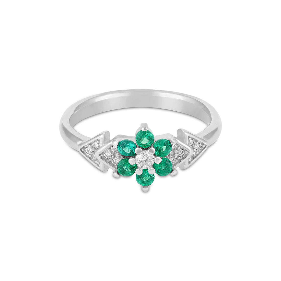 Graceful Green Floral 925 Sterling Silver Ring for Women