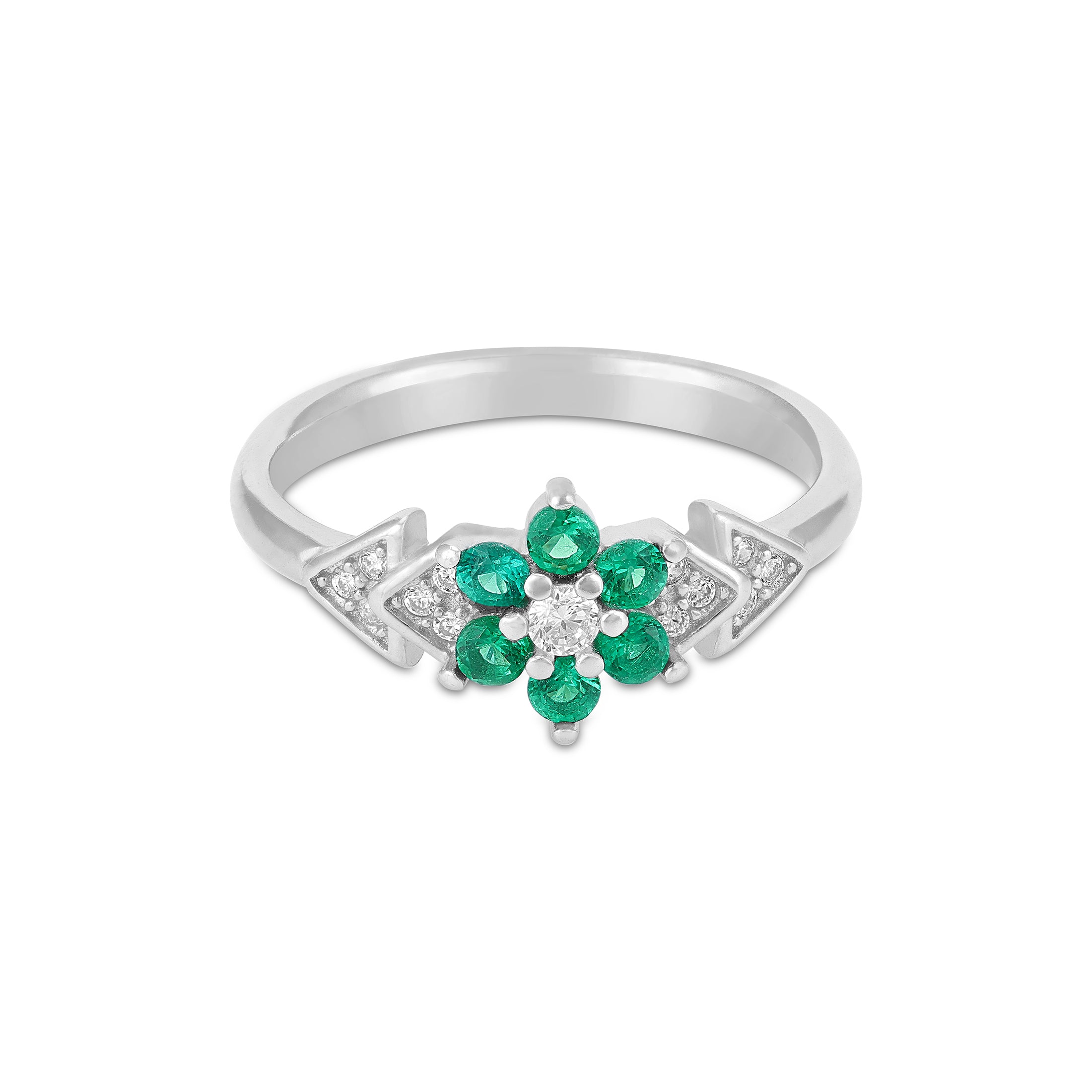 Graceful Green Floral 925 Sterling Silver Ring for Women