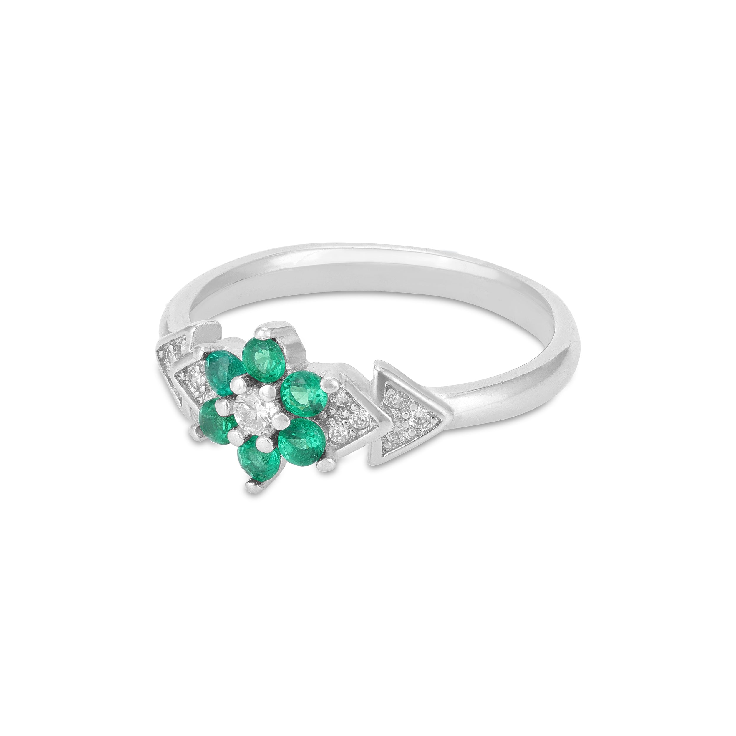 Graceful Green Floral 925 Sterling Silver Ring for Women