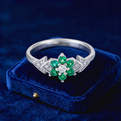 Graceful Green Floral 925 Sterling Silver Ring for Women