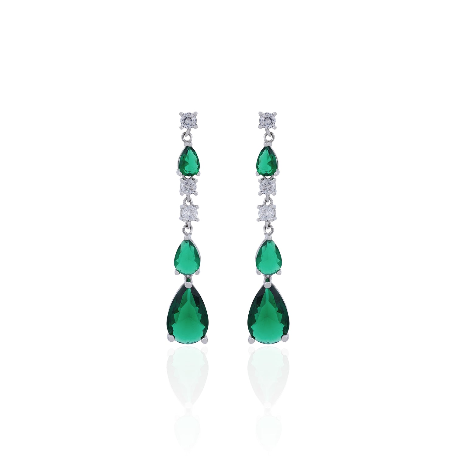 Graceful Green Teardrop Flow 925 Sterling Silver Earring for Women