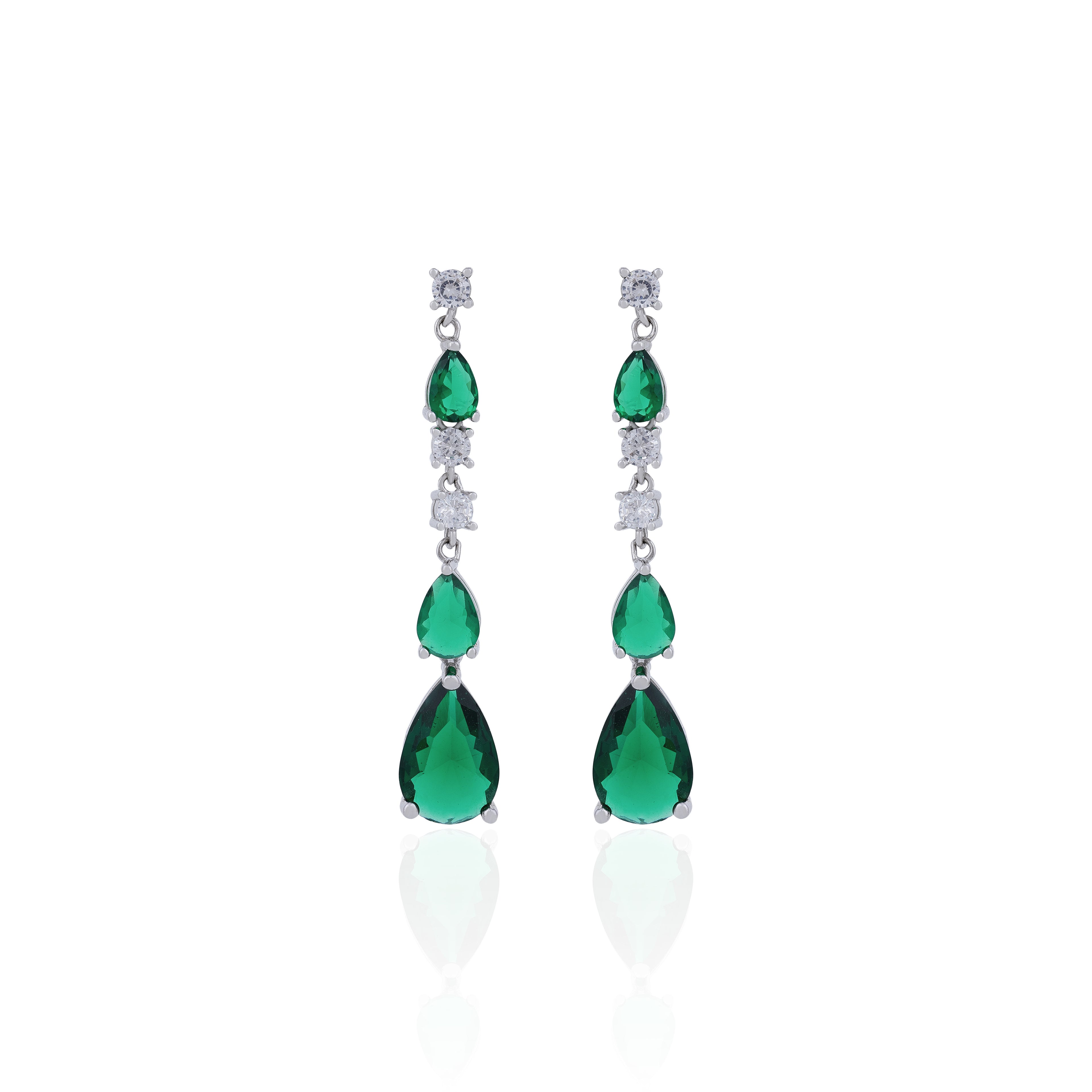 Graceful Green Teardrop Flow 925 Sterling Silver Earring for Women