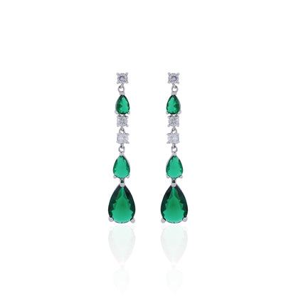 Graceful Green Teardrop Flow 925 Sterling Silver Earring for Women