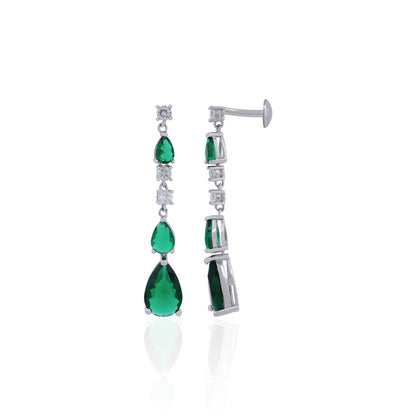 Graceful Green Teardrop Flow 925 Sterling Silver Earring for Women