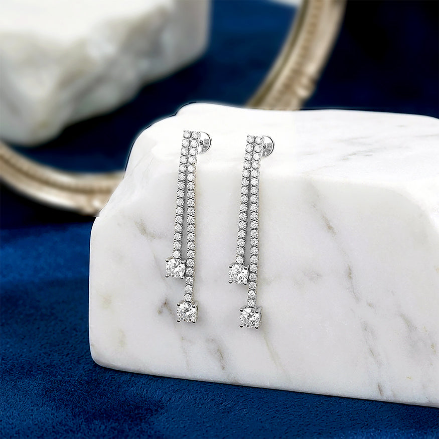 Graceful Linear Sparkle 925 Sterling Silver Earrings for Women