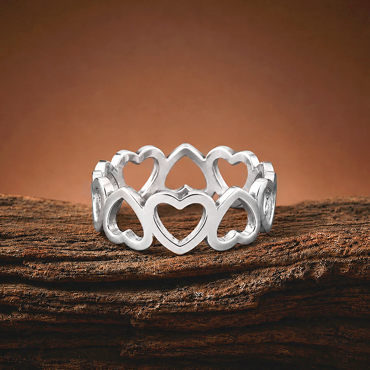 Graceful Open Heart Chain Elegance 925 Sterling Silver Ring for women