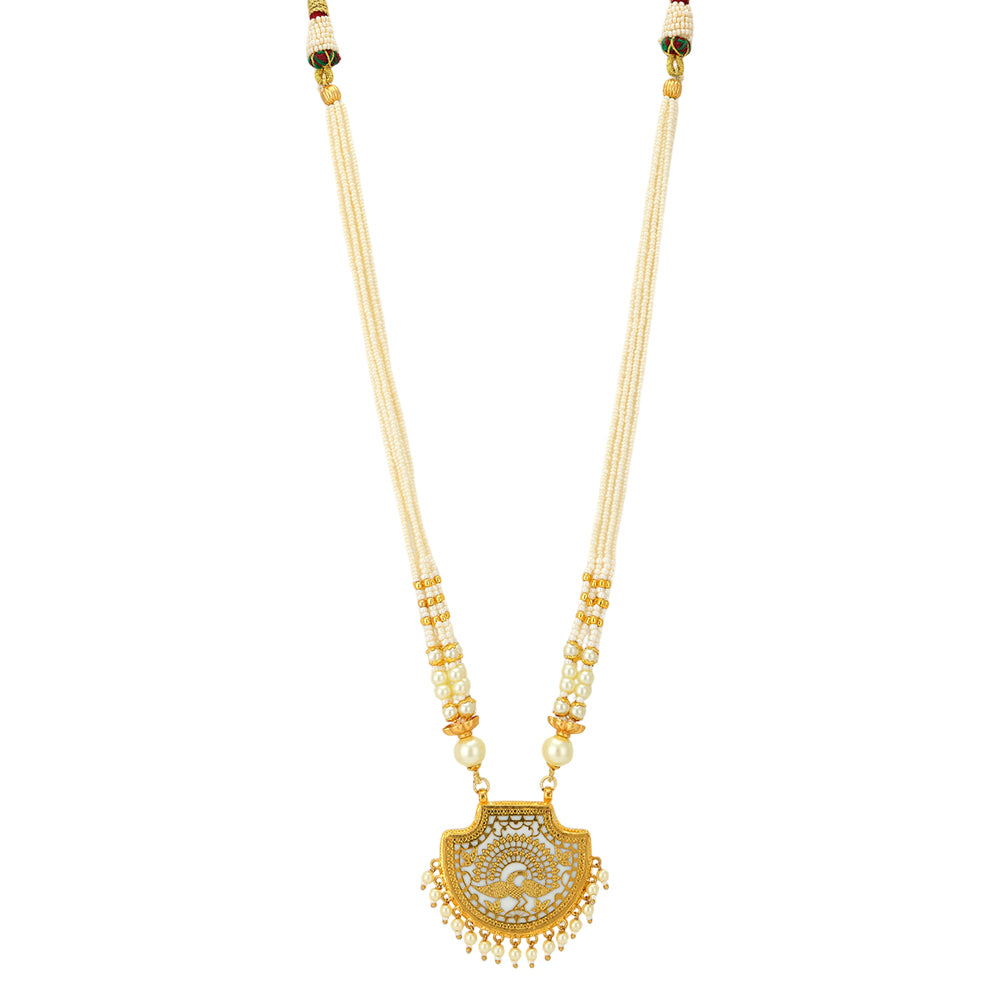 Graceful Peacock Design Pendant 925 Gold Plated Pearl Mala
