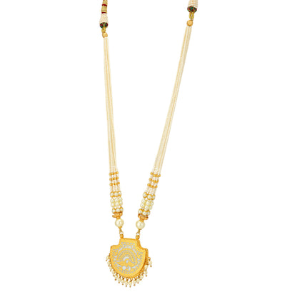 Graceful Peacock Design Pendant 925 Gold Plated Pearl Mala
