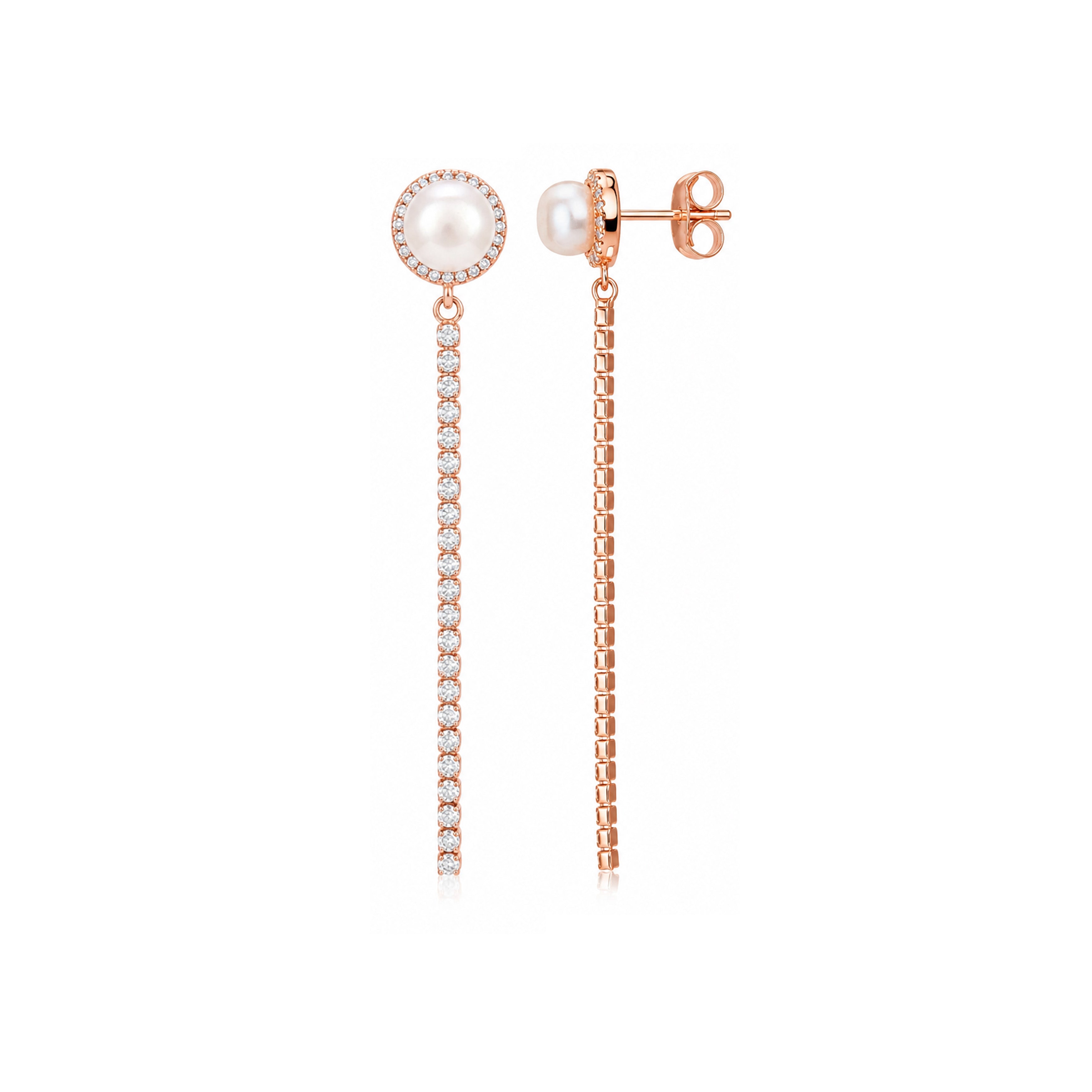 Graceful Pearl Crystal Line Rose Gold Designer Earring