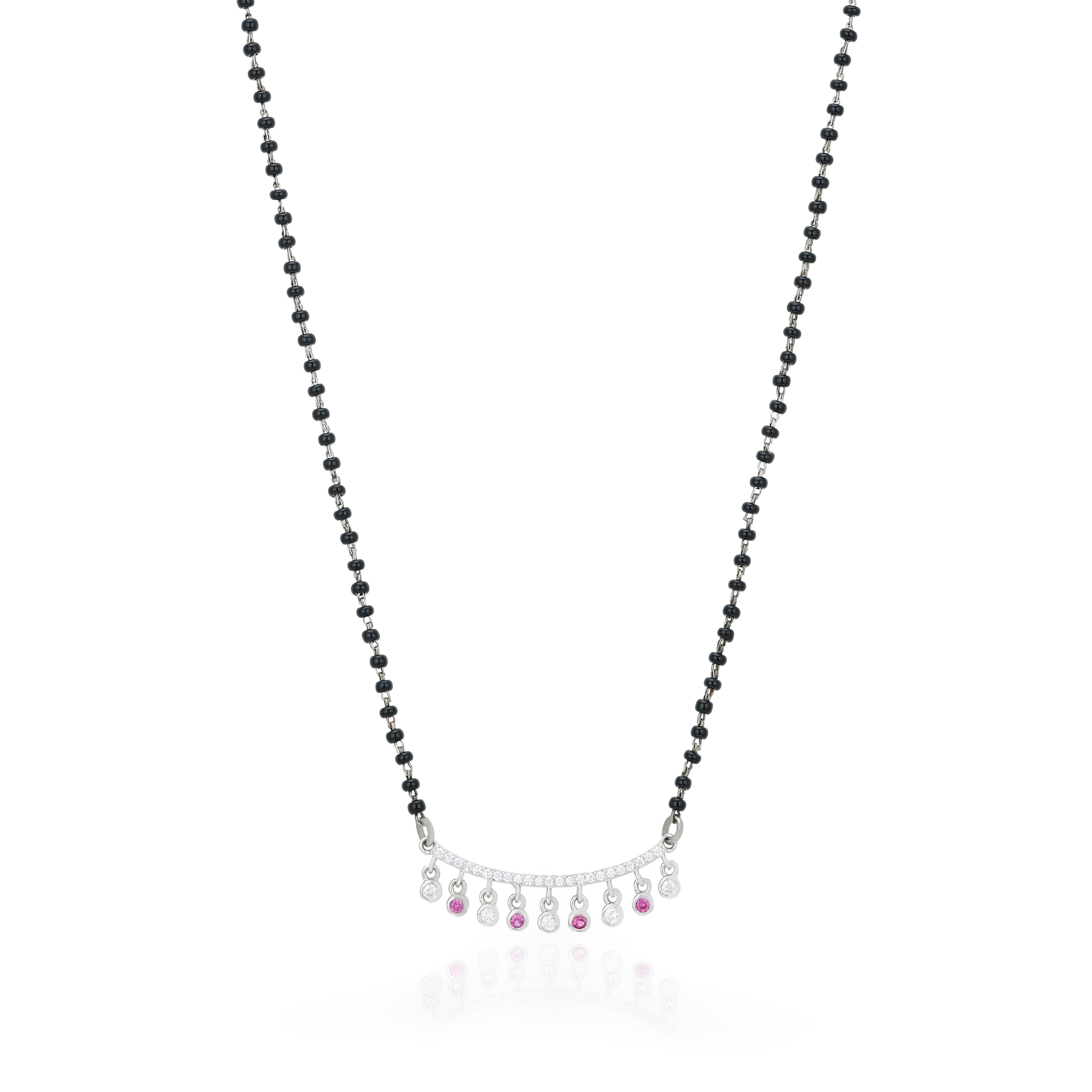 Graceful Pink Drops 925 Sterling Silver Mangalsutra Chain Pendant