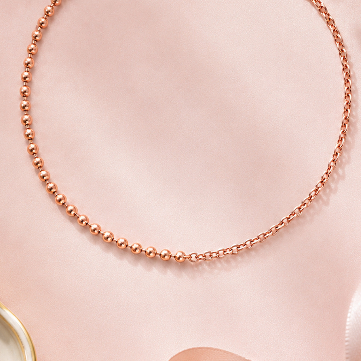 Graceful  Rose GoldTwisted Bead 925 Sterling Silver Chain for Women