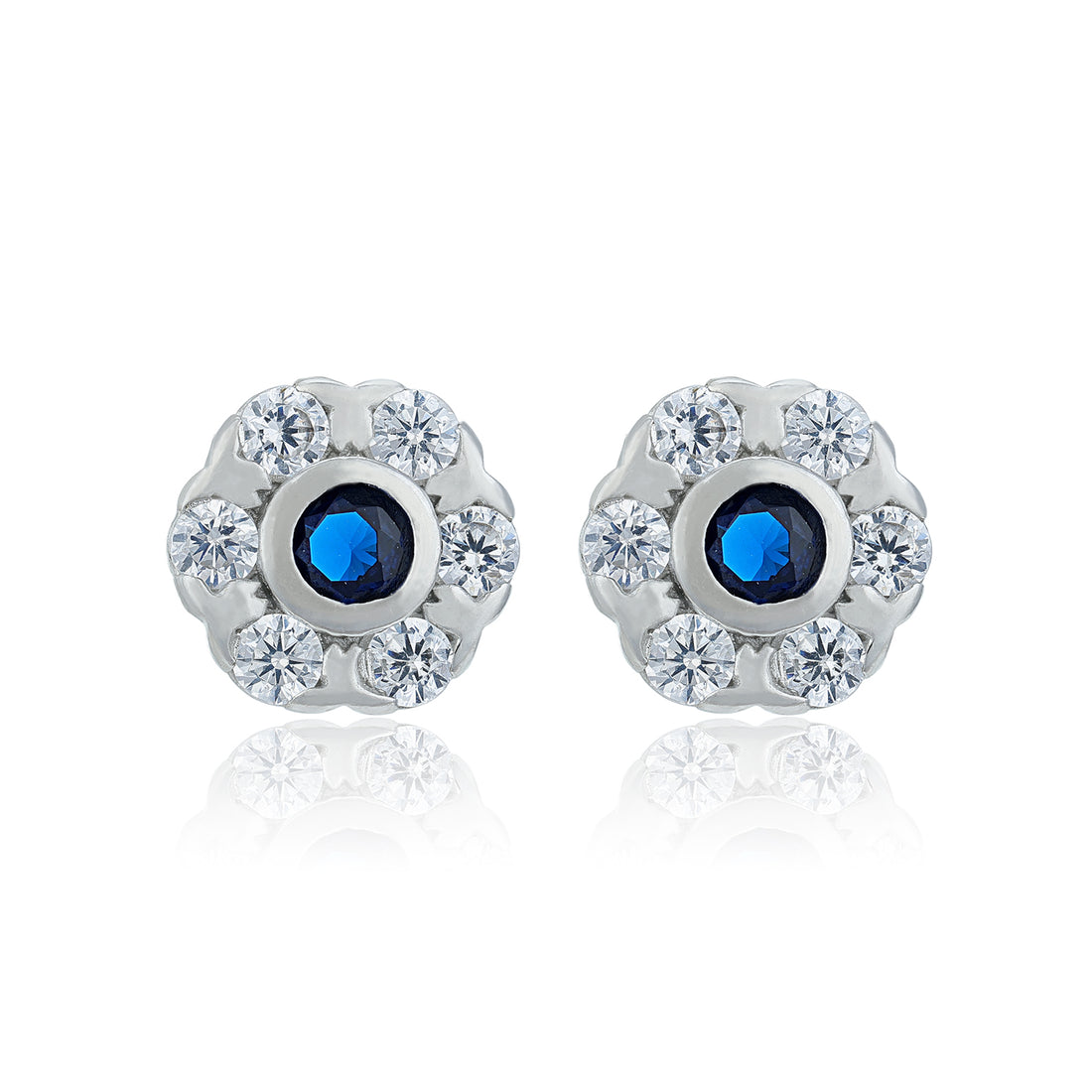 Graceful White Blue Accent Floral 925 Sterling Silver Stud for Women