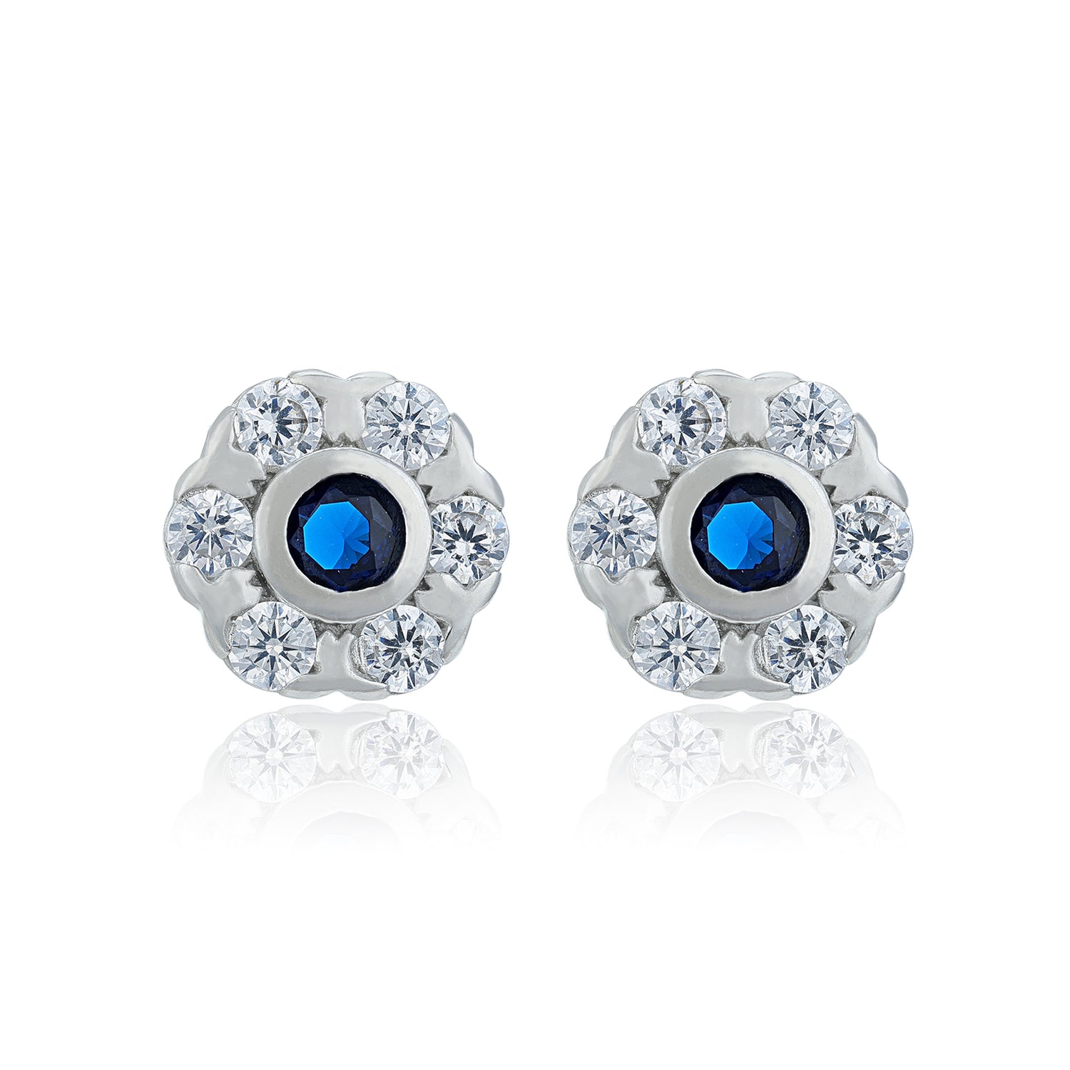 Graceful White Blue Accent Floral 925 Sterling Silver Stud for Women