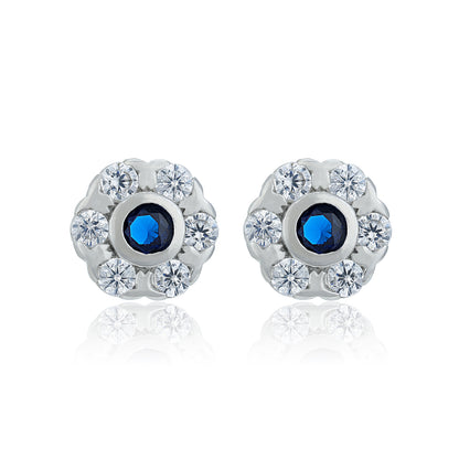 Graceful White Blue Accent Floral 925 Sterling Silver Stud for Women