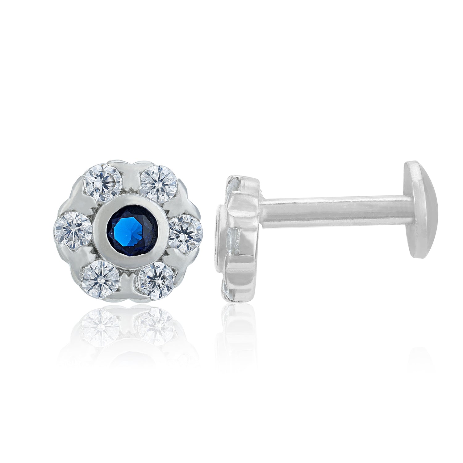 Graceful White Blue Accent Floral 925 Sterling Silver Stud for Women