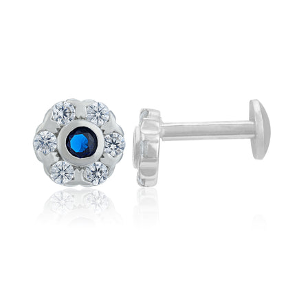 Graceful White Blue Accent Floral 925 Sterling Silver Stud for Women