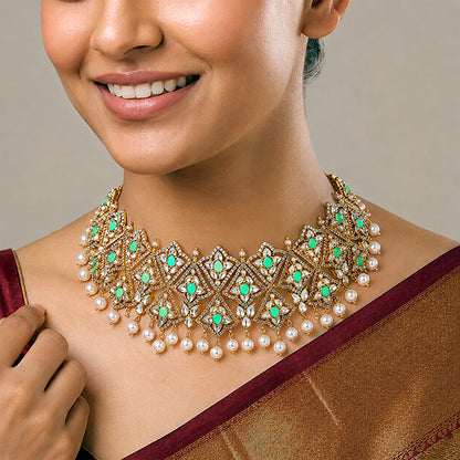 Grand Polki 925 Sterling Silver Turquoise Statement Necklace