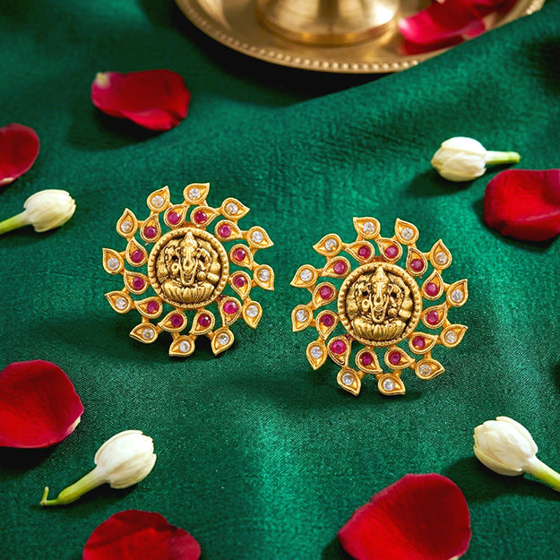 Grand Ganesha pink White Stone925 Sterling Silver Earrings for women