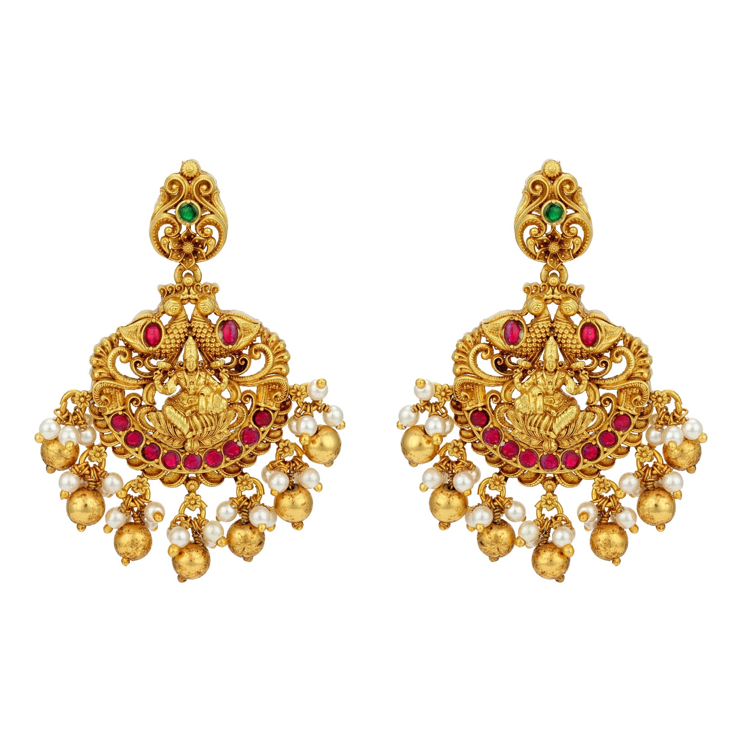 Grand Golden Lakshmi Twin Peacock Motif 925 Sterling Silver Gold Drop Earring for Women
