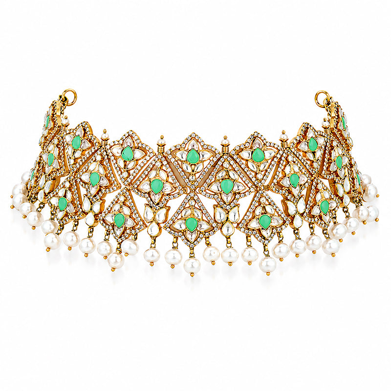 Grand Polki 925 Sterling Silver Turquoise Statement Necklace