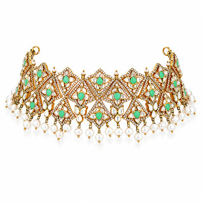 Grand Polki 925 Sterling Silver Turquoise Statement Necklace