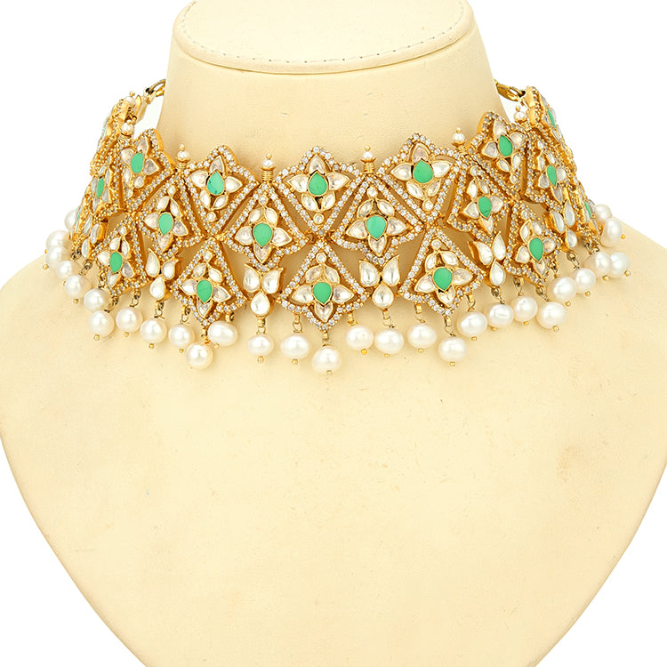 Grand Polki 925 Sterling Silver Turquoise Statement Necklace