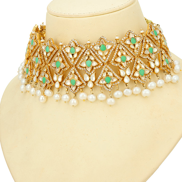 Grand Polki 925 Sterling Silver Turquoise Statement Necklace