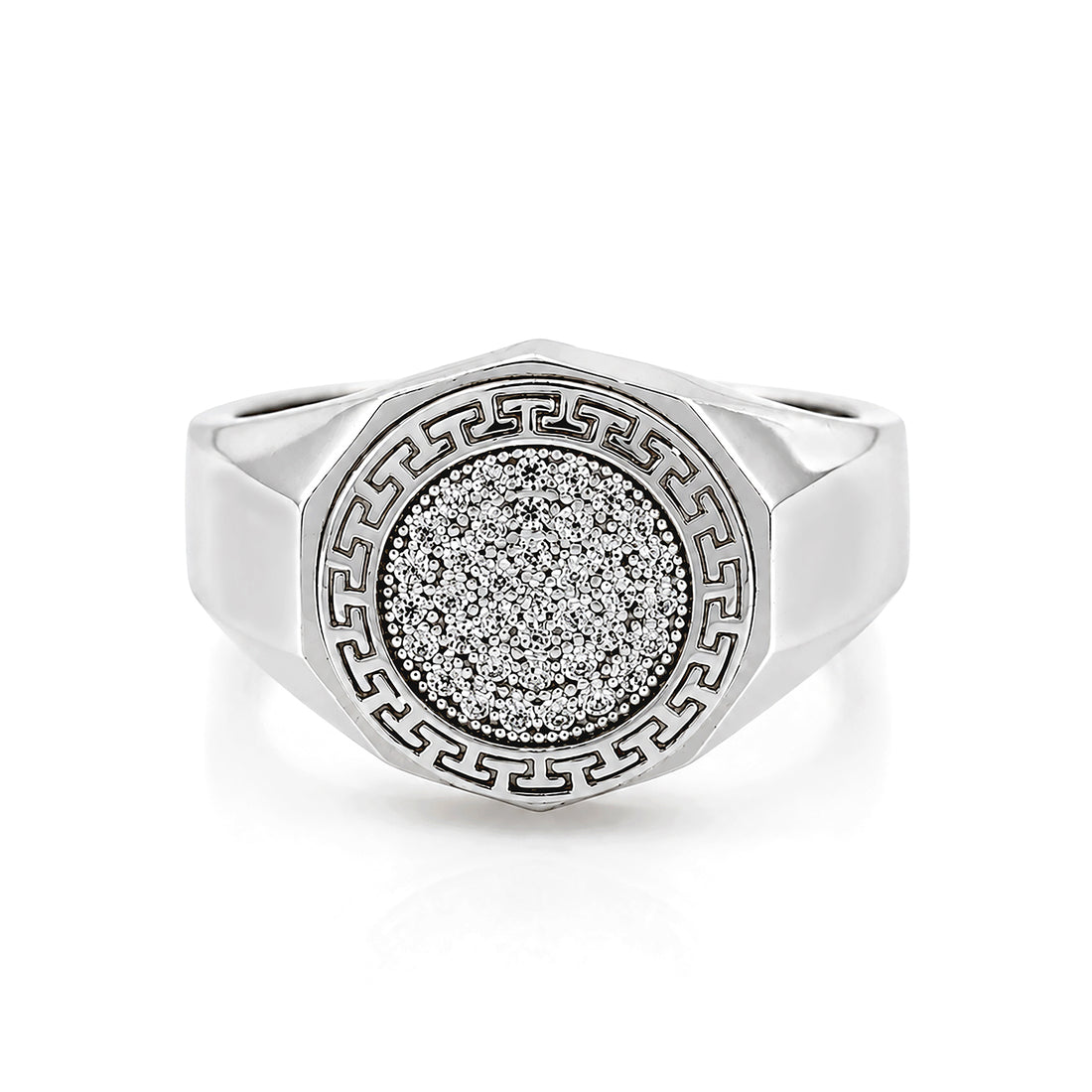 Greek Key Octagon Signet 925 Sterling Silver Ring for Men