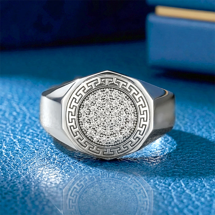 Greek Key Octagon Signet 925 Sterling Silver Ring for Men