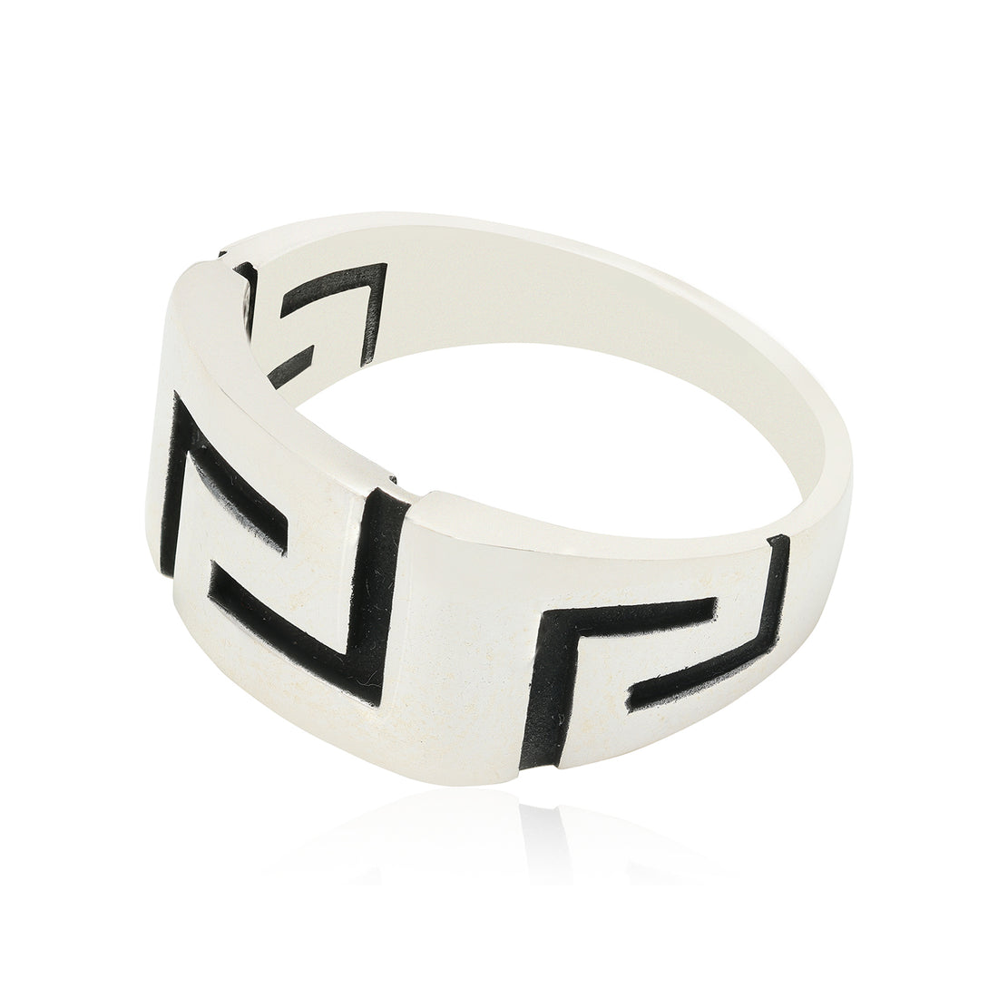 Greek Key Pattern Sterling Silver Oxidised Ring