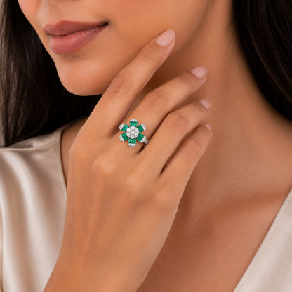 Green Blossom Grace 925 Sterling Silver Statement Ring