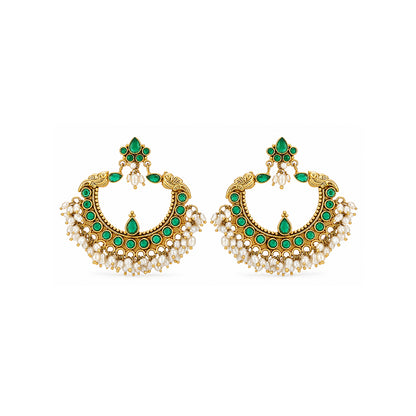 Green Emerald Pearl Chandbali Earrings
