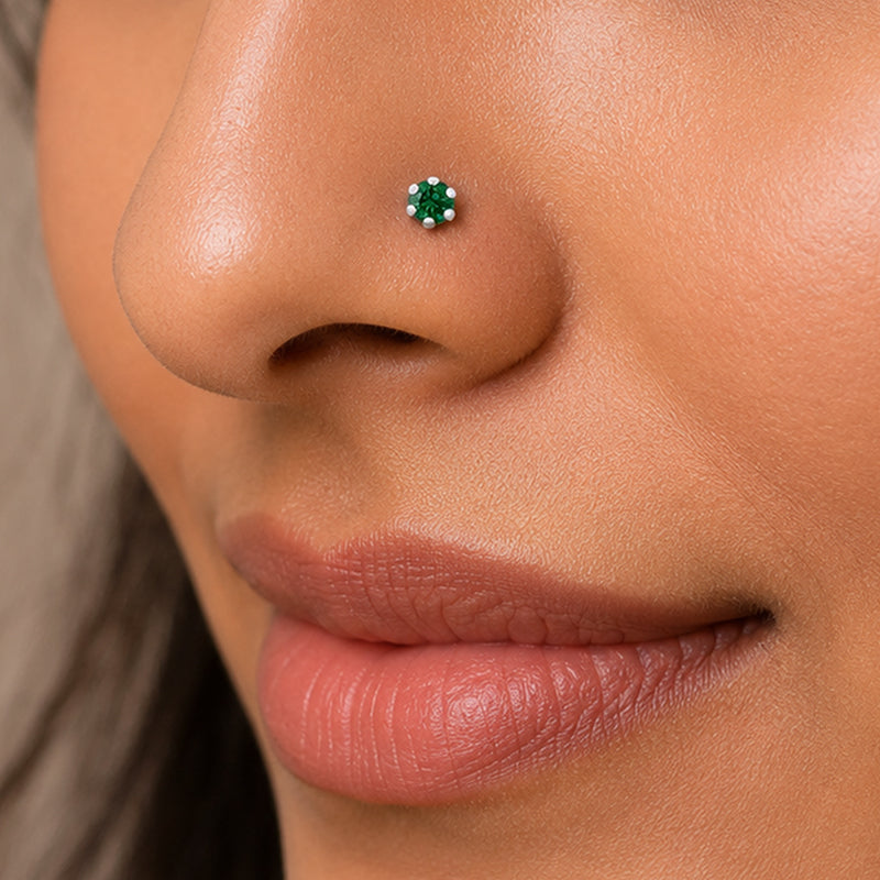 Green Gemstone Silver Nosepin