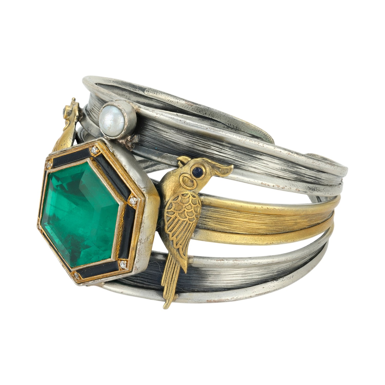 Green Hexagon Gem 925 Sterling Silver Cuff